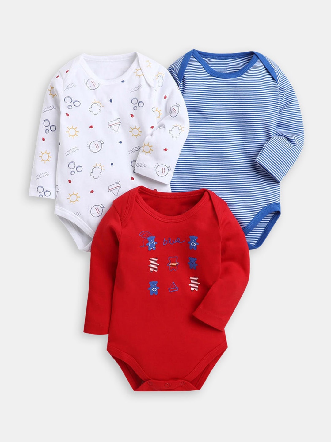 

Hopscotch Infants Boys Pack Of 3 Printed Cotton Rompers, Red
