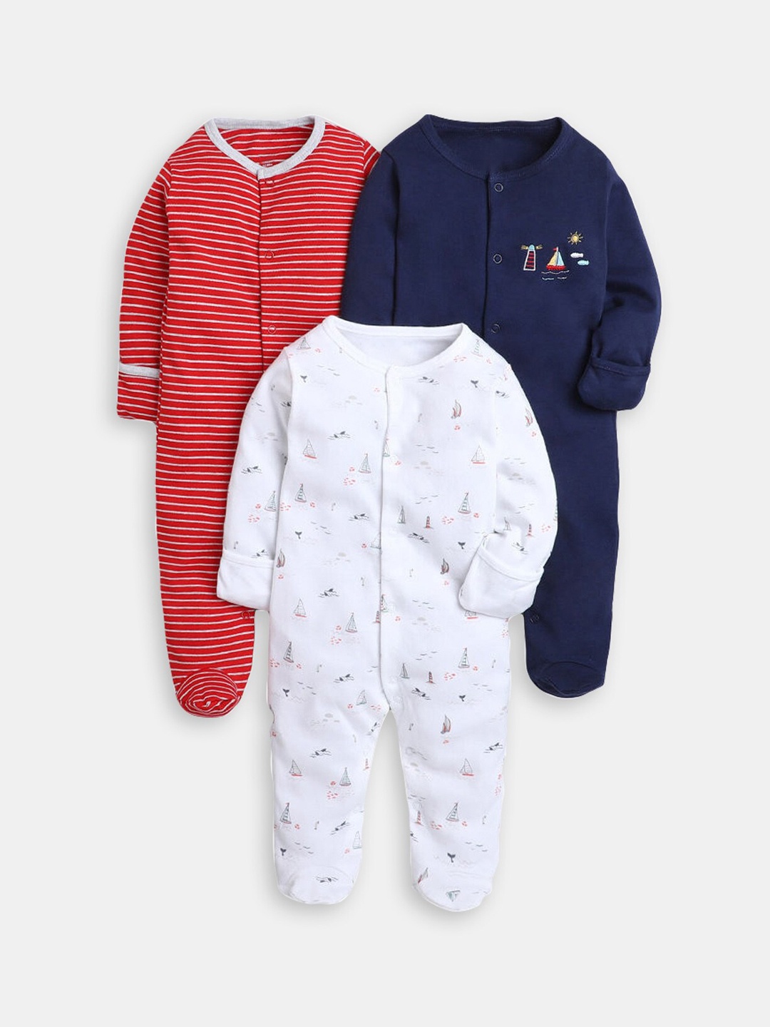 

Hopscotch Infants Boys 3Pcs Printed Cotton Sleepsuit, Red