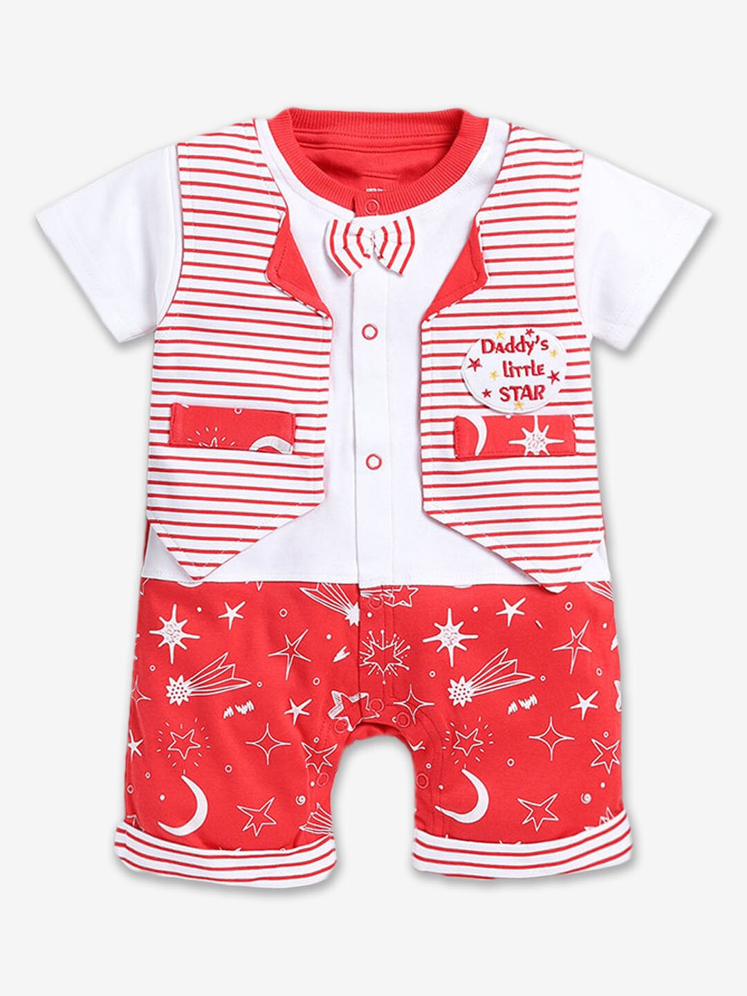 

Hopscotch Infant Boys Printed Cotton Rompers, Red