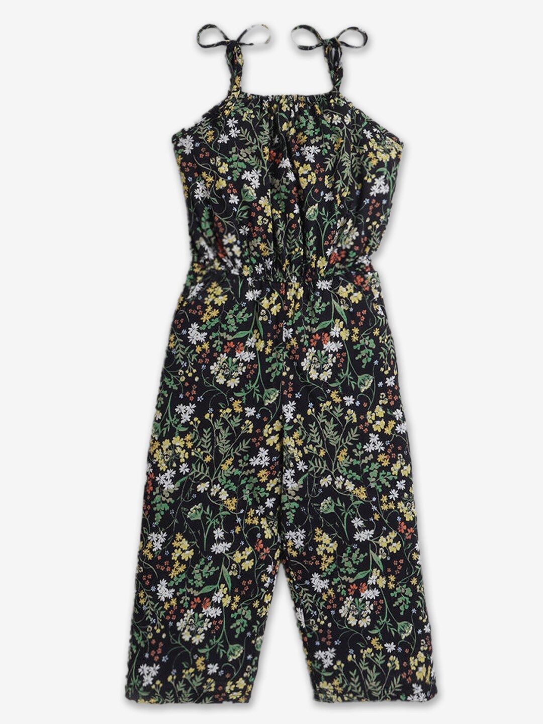 

Hopscotch Girls Floral Printed Cotton Basic Jumpsuit, Black