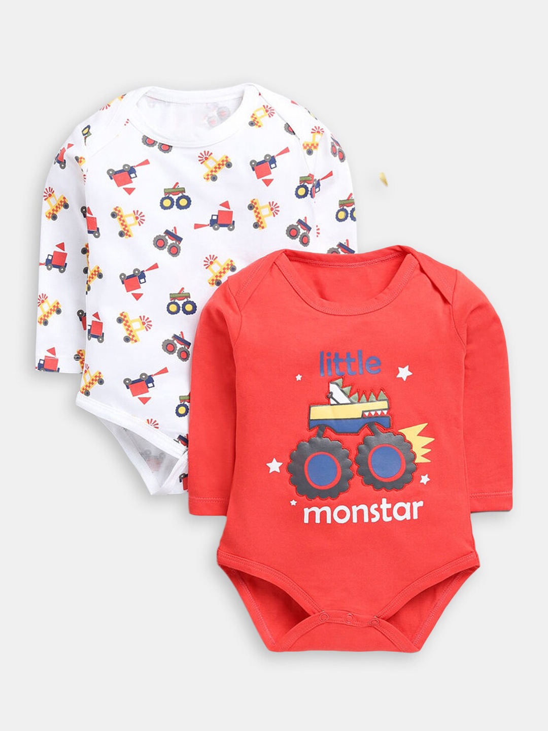 

Hopscotch Infants Boys 2Pcs Printed Cotton Rompers, Red