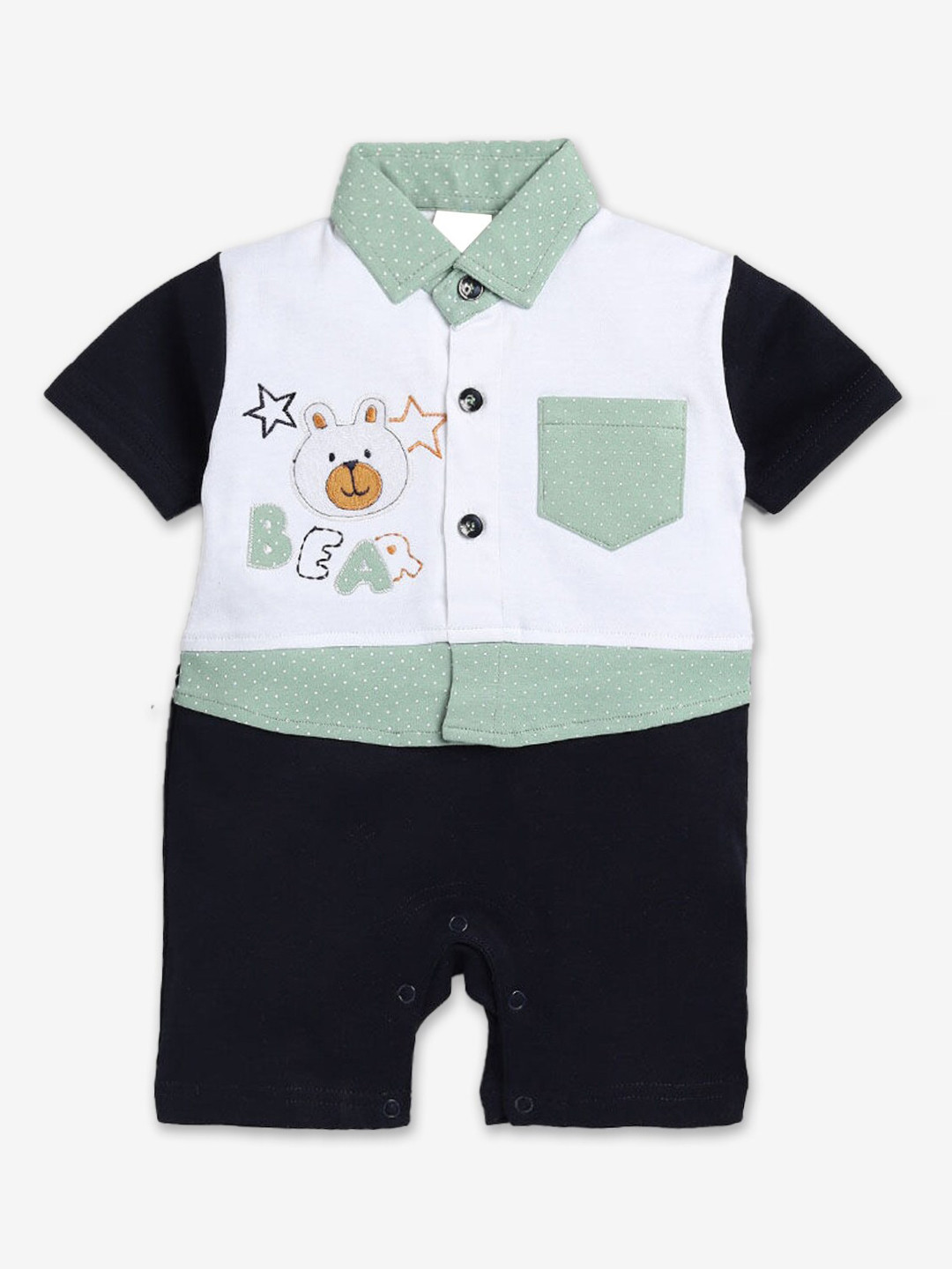 

Hopscotch Infant Boys Printed Cotton Rompers, Green