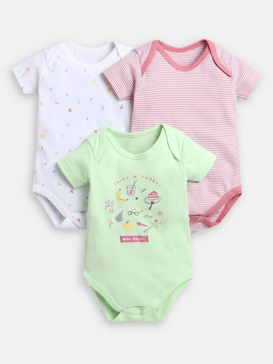 

Hopscotch Infants Girls 3Pcs Printed Cotton Rompers, White