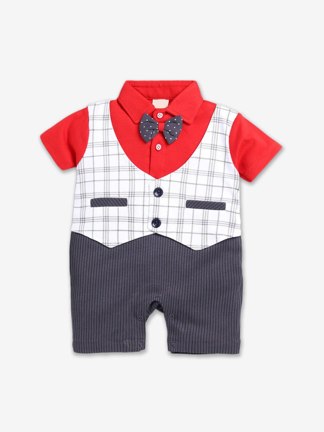 

Hopscotch Infant Boys Printed Cotton Rompers, Red