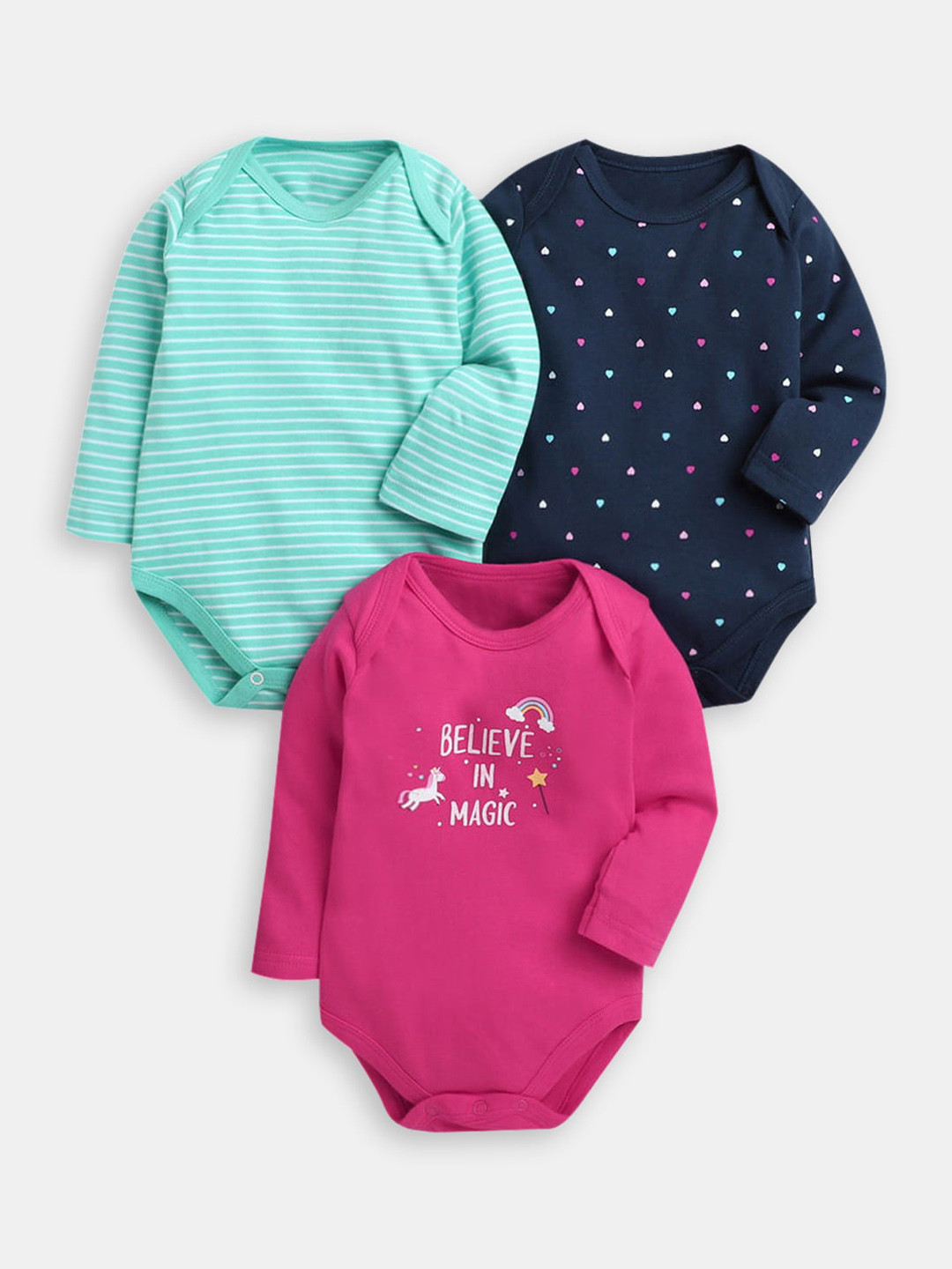 

Hopscotch Infant Girls 3Pcs Printed Cotton Rompers, Blue