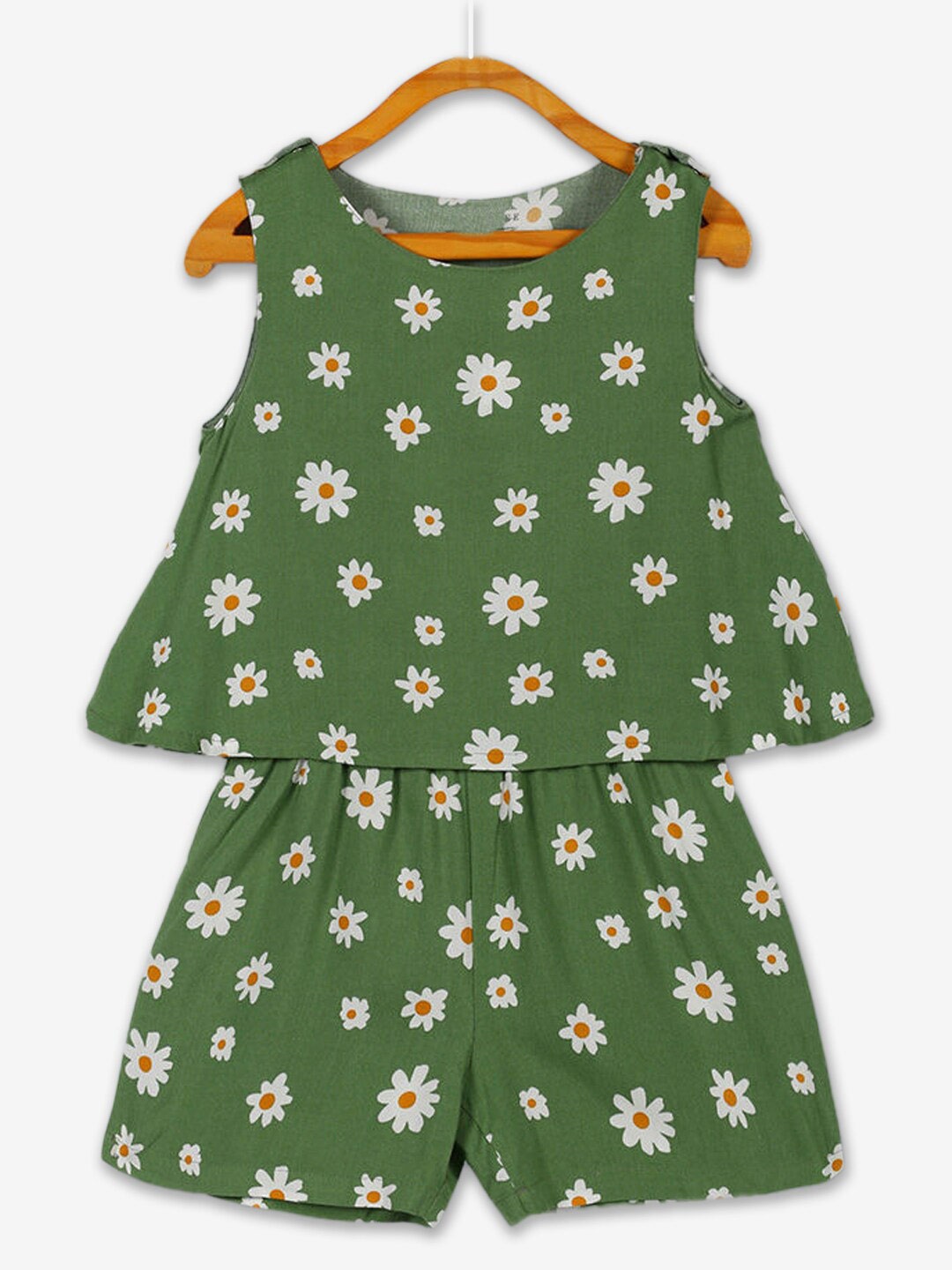 

Hopscotch Girls Floral Printed Sleeveless Playsuit, Green