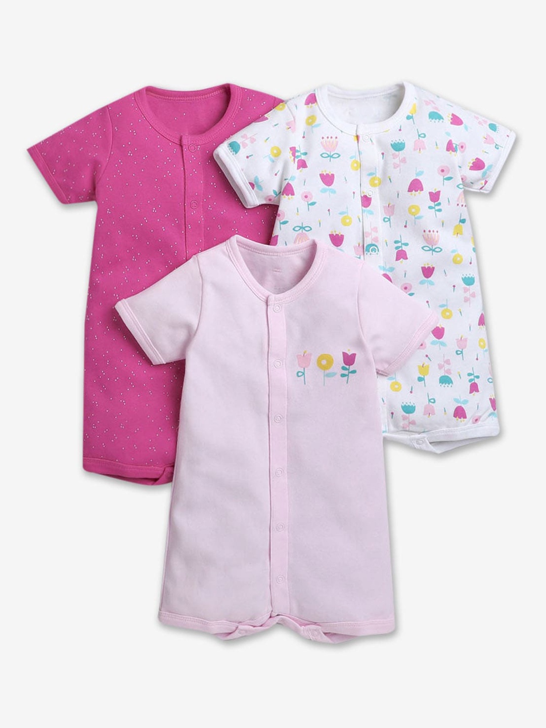 

Hopscotch Infant Girls Pack Of 3 Printed Cotton Rompers, Pink