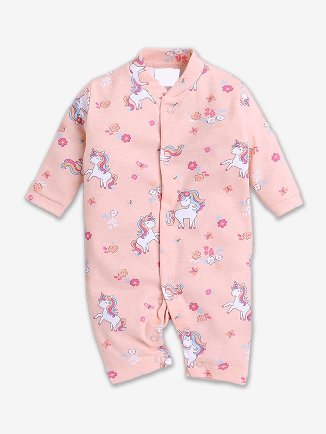 

Hopscotch Infant Printed Cotton Rompers, Pink