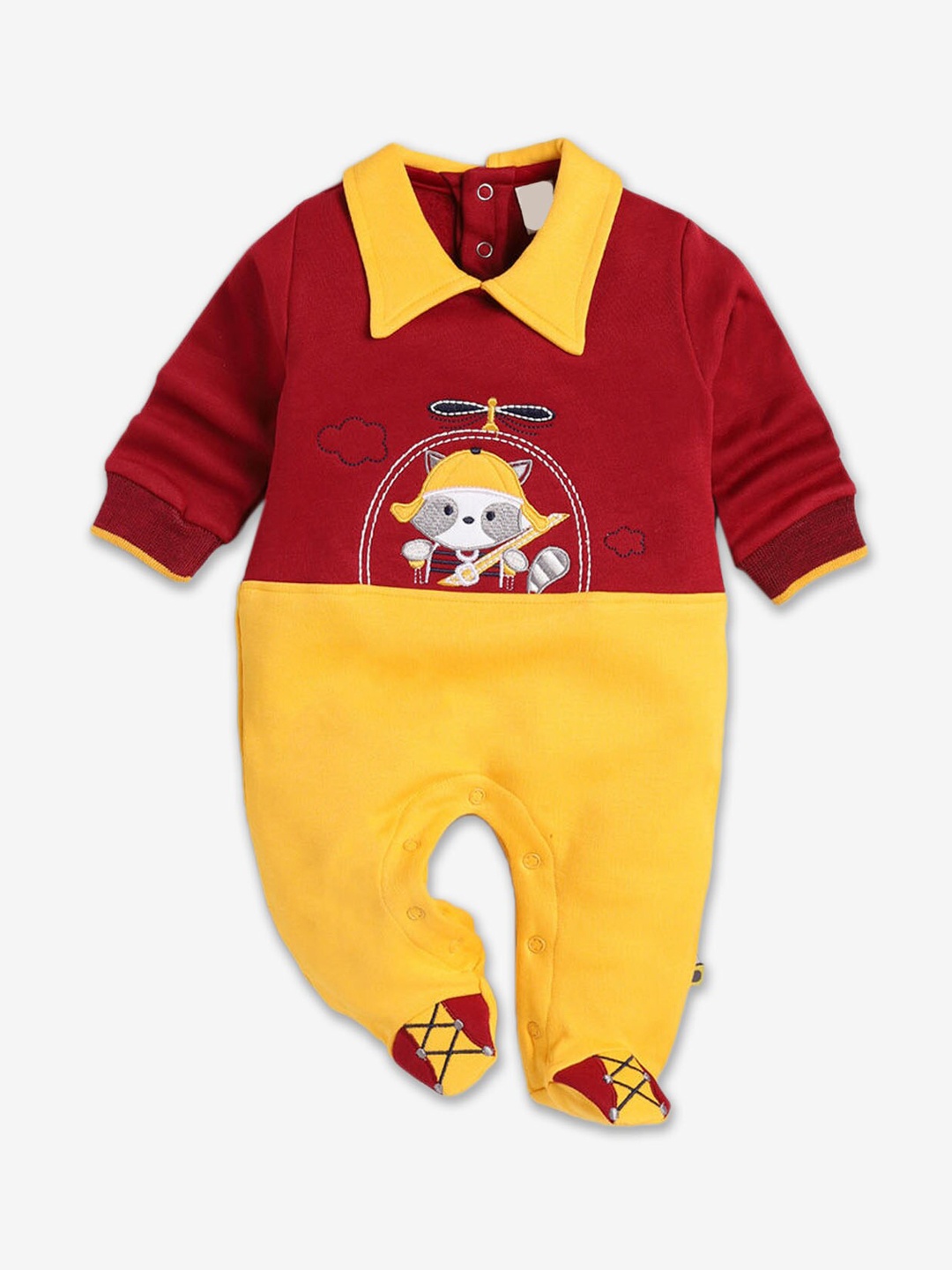 

Hopscotch Infant Boys Cotton Embroidered Rompers, Mustard