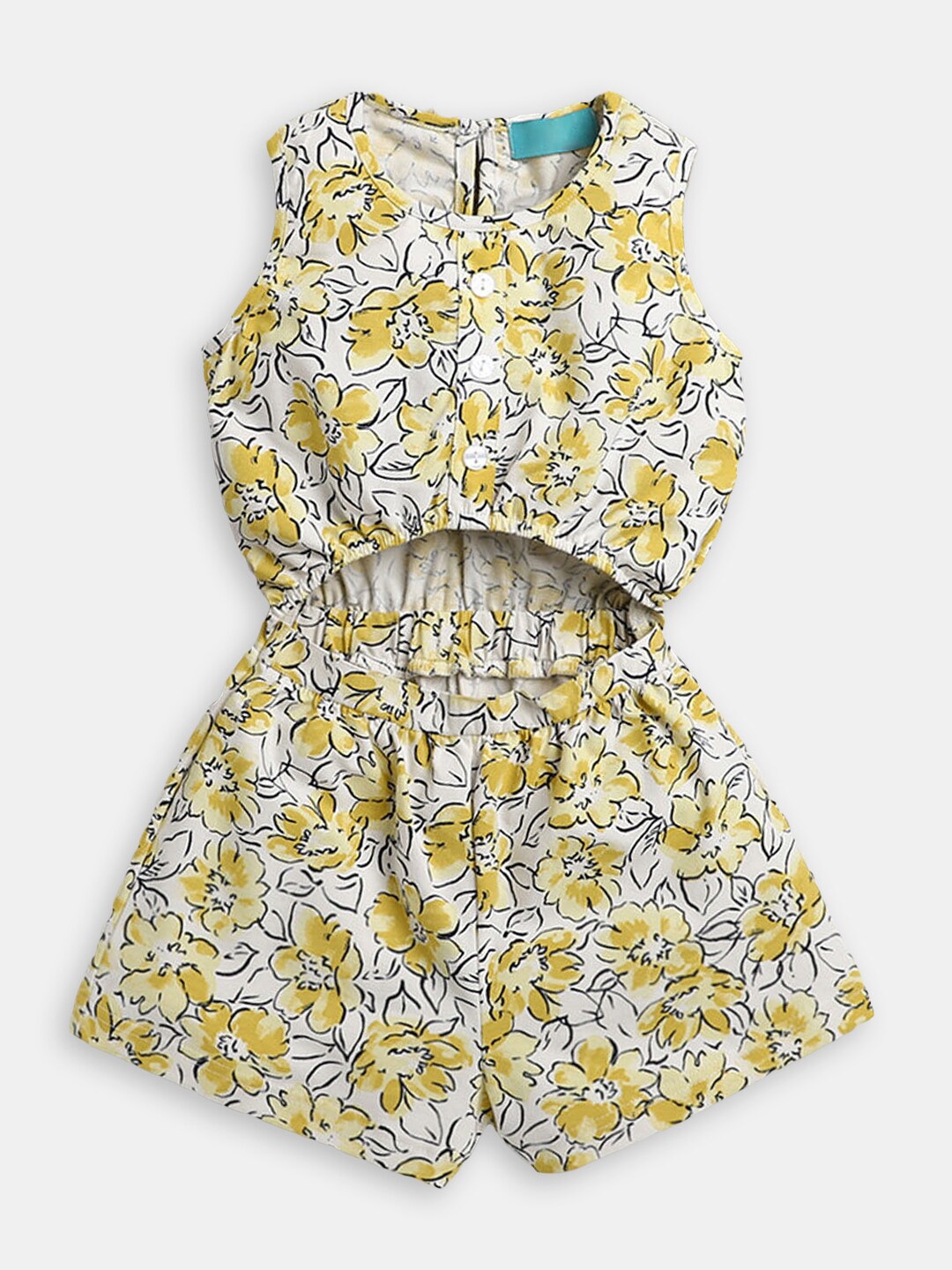 

Hopscotch Girls Floral Printed Cotton Sleeveless Playsuit, Yellow