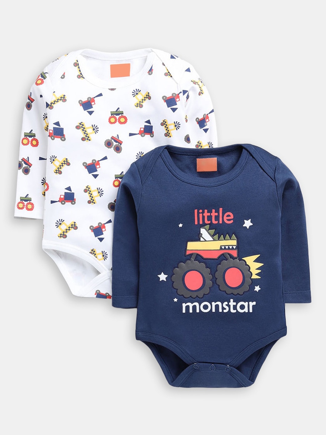 

Hopscotch Infants Boys 2Pcs Printed Cotton Rompers, Blue