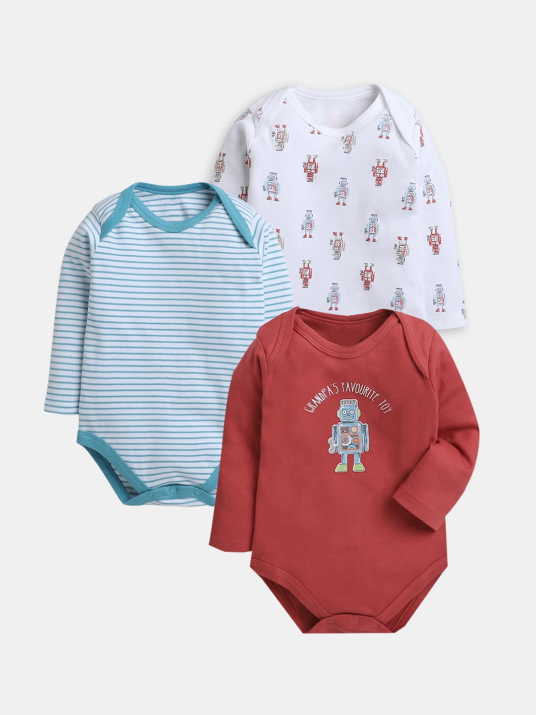 

Hopscotch Infants Boys Pack Of 3 Printed Cotton Bodysuits, Blue