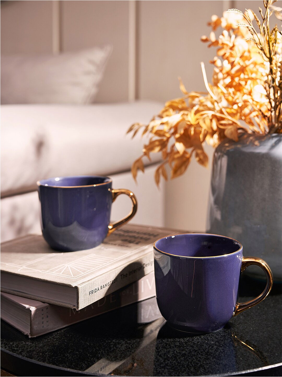 

Pure Home and Living Purple & Gold-Toned 2 Pieces Solid Porcelain Glossy Mugs 330 ml Each