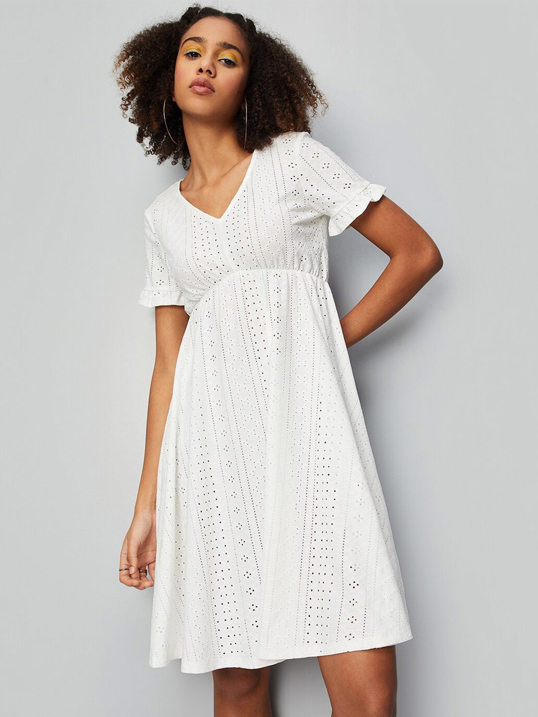 

max V-Neck Puff Sleeve Fit & Flare Dress, White