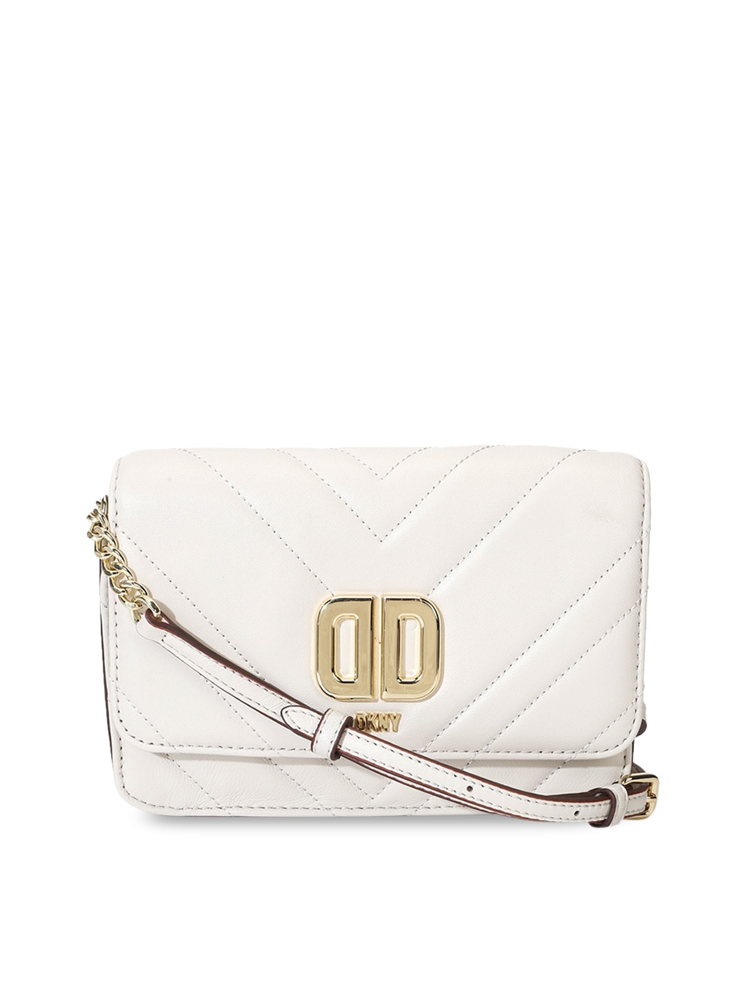 

DKNY Women Leather Structured Sling Bag with Quilted, Cream