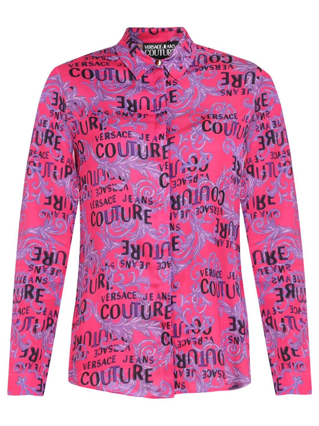 

Versace Jeans Couture Typography Printed Spread Collar Casual Shirt, Pink