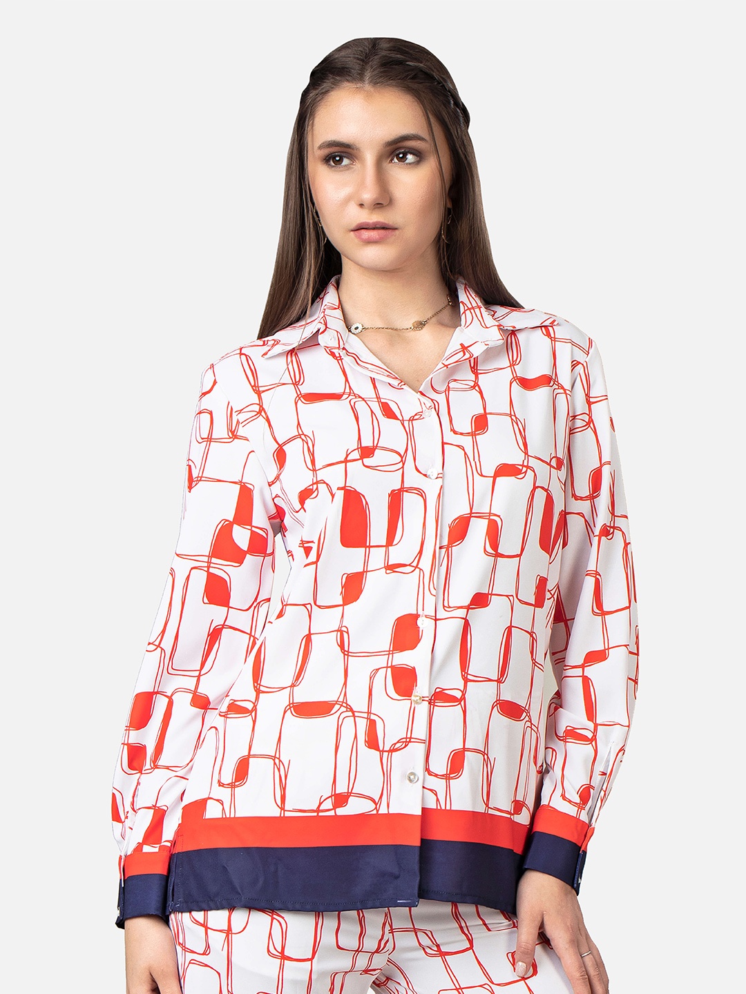 

NEOFAA Spread Collar Graphic Printed Casual Shirt, Red