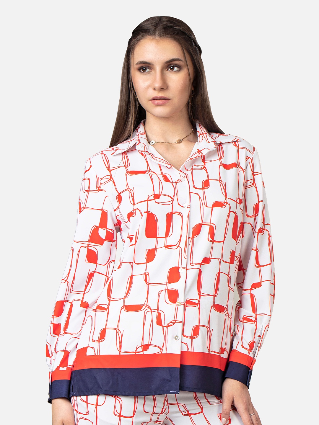 

NEOFAA Spread Collar Graphic Printed Casual Shirt, Red