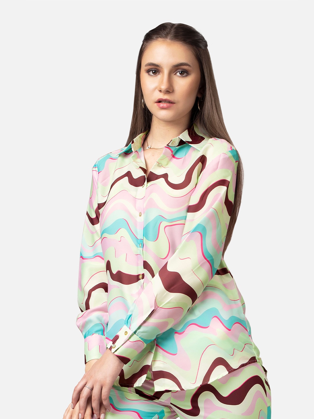 

NEOFAA Spread Collar Abstract Printed Casual Shirt, Pink