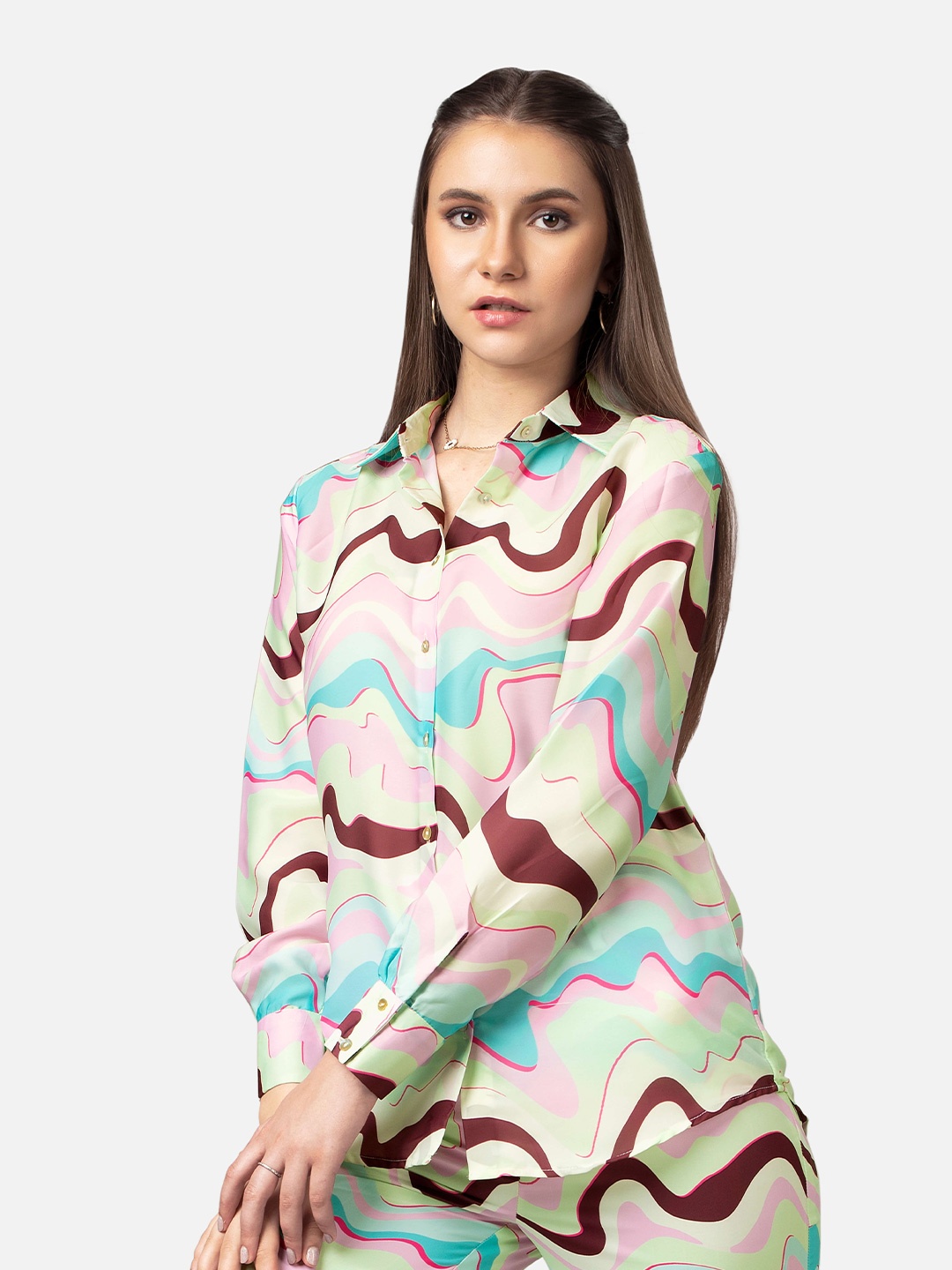 

NEOFAA Spread Collar Abstract Printed Casual Shirt, Pink