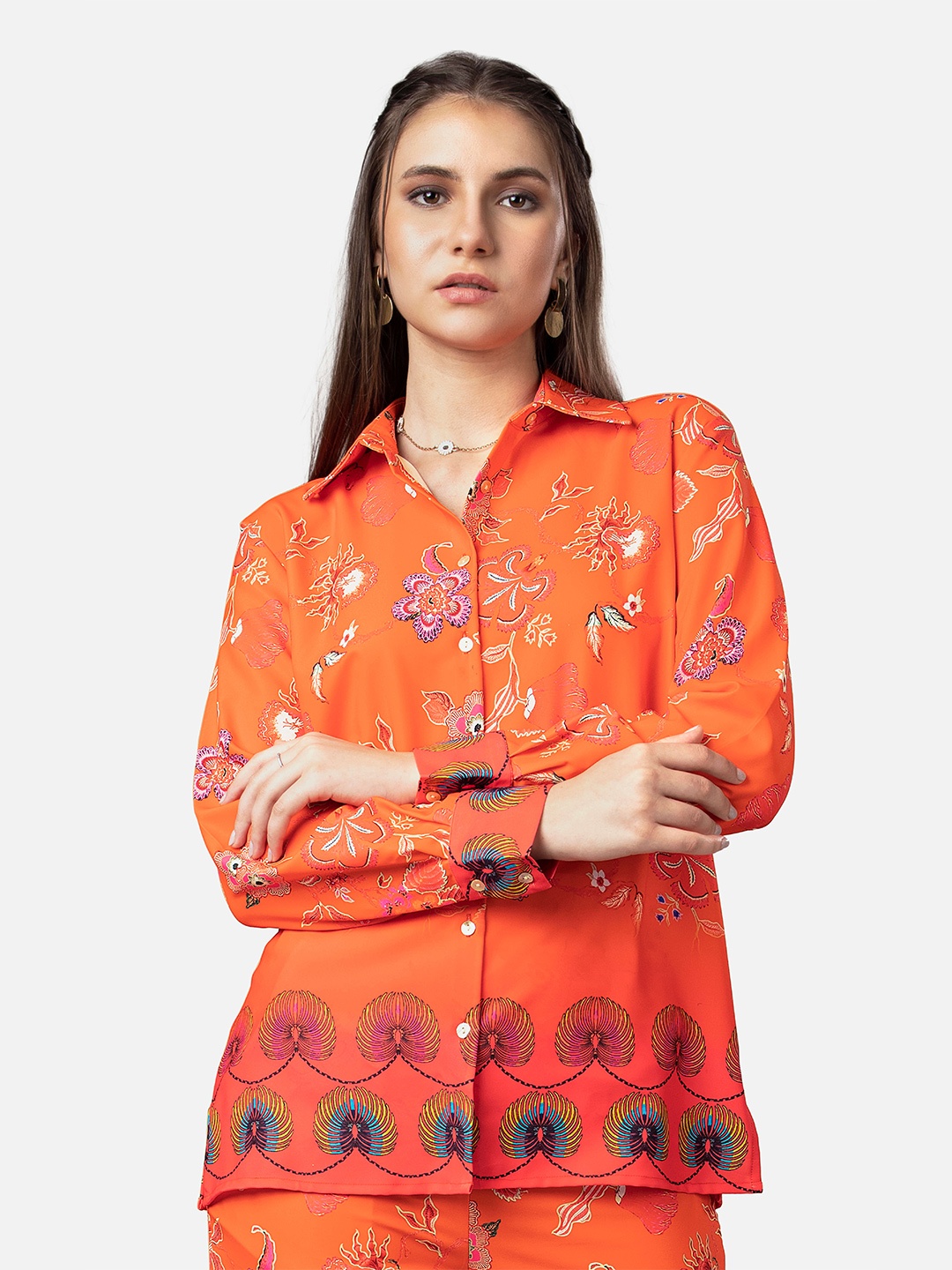 

NEOFAA Floral Printed Spread Collar Casual Shirt, Red