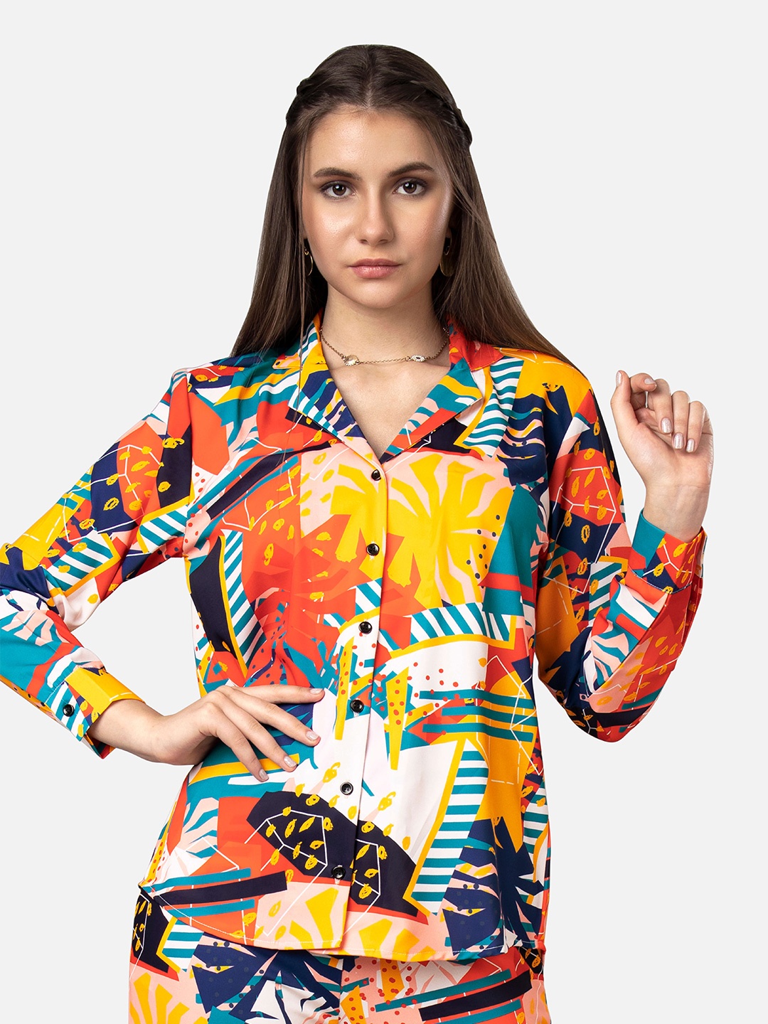 

NEOFAA Spread Collar Abstract Printed Casual Shirt, Orange