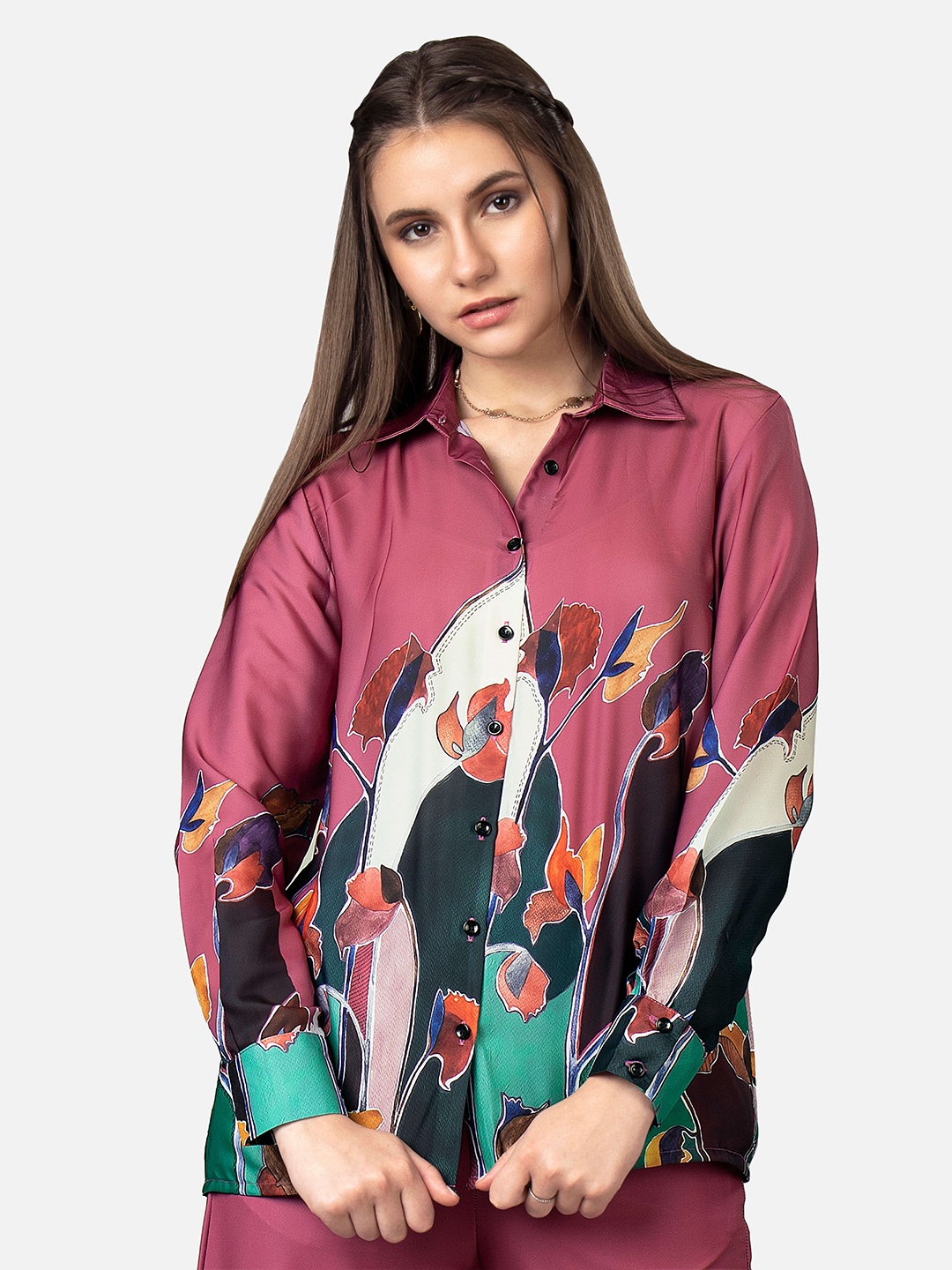 

NEOFAA Spread Collar Floral Printed Casual Shirt, Mauve