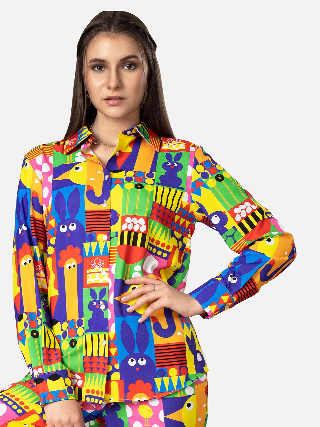 

NEOFAA Spread Collar Conversational Printed Casual Shirt, Yellow