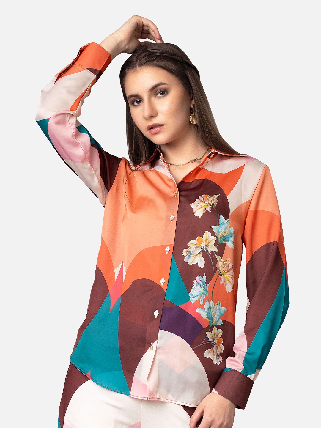

NEOFAA Spread Collar Floral Printed Casual Shirt, Green