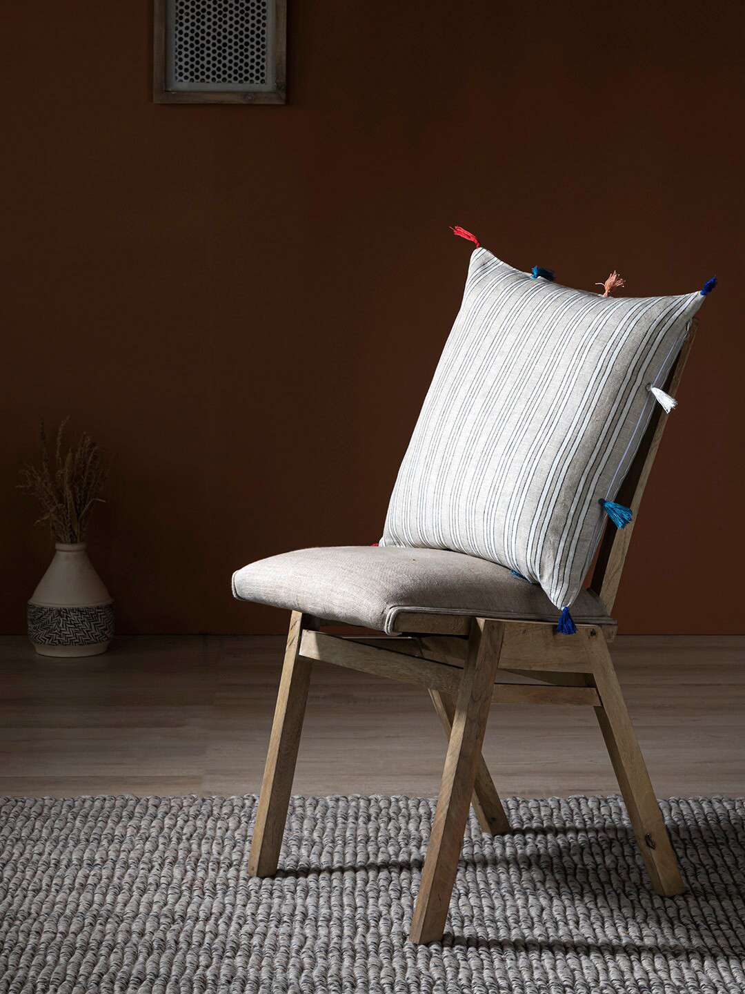 

Contrast Living Brown & White Striped Linen Square Linen Cushion Cover