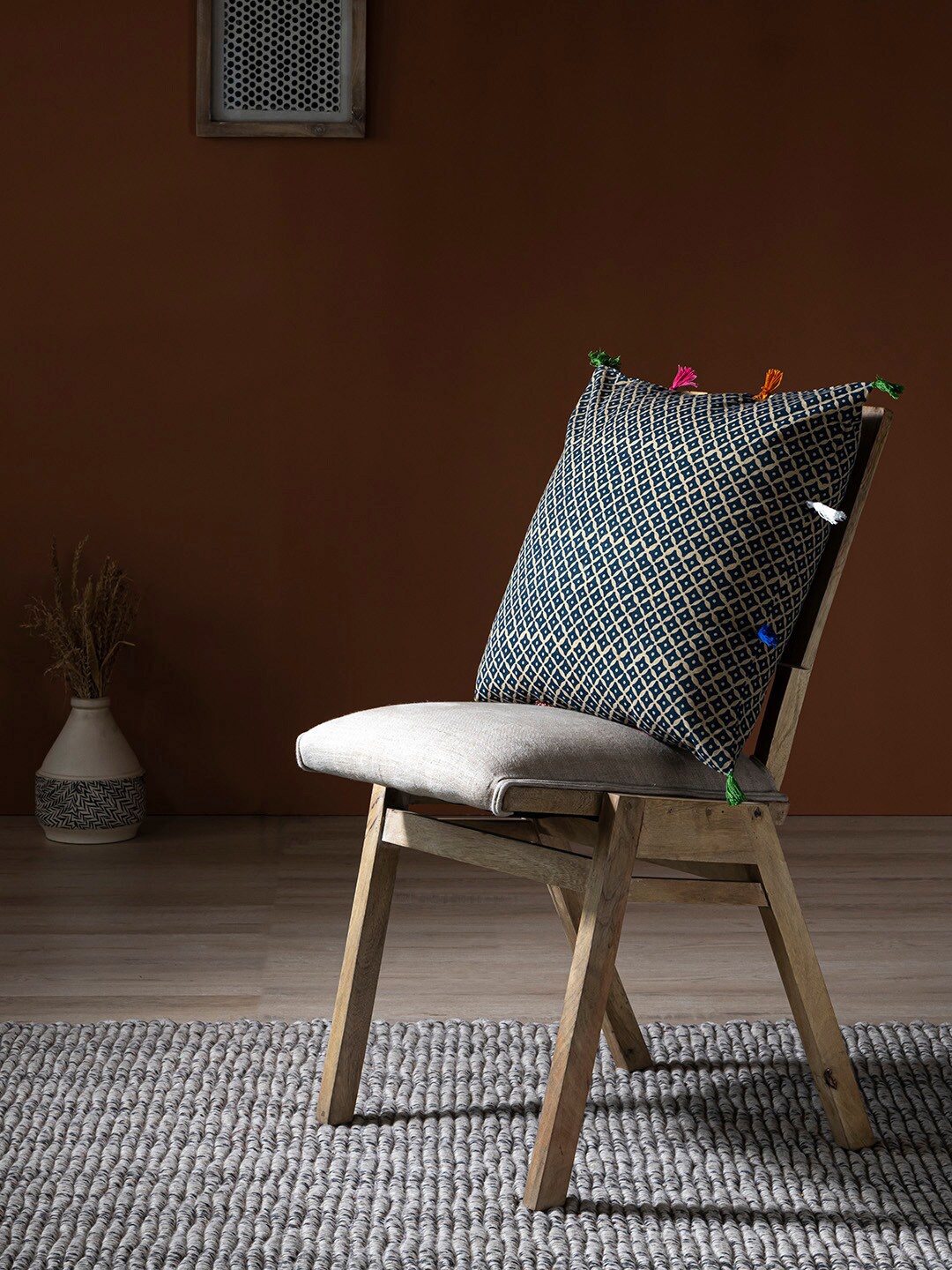 

Contrast Living Green & Beige Geometric Square Cotton Cushion Cover