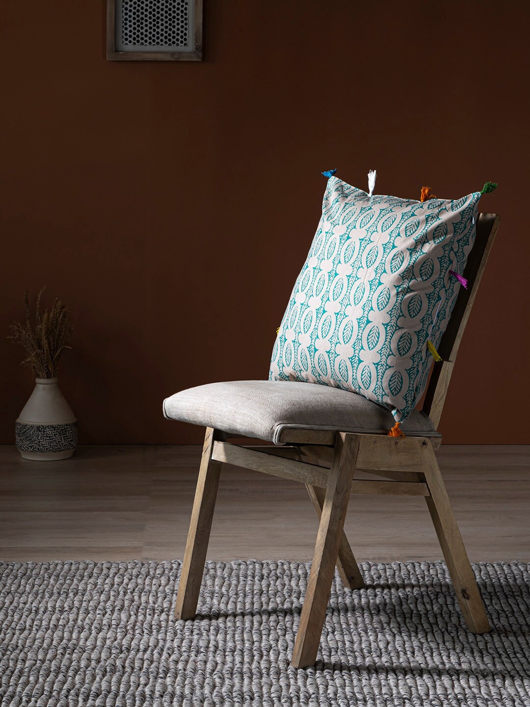 

Contrast Living Beige & Green Floral Square Cotton Cushion Cover