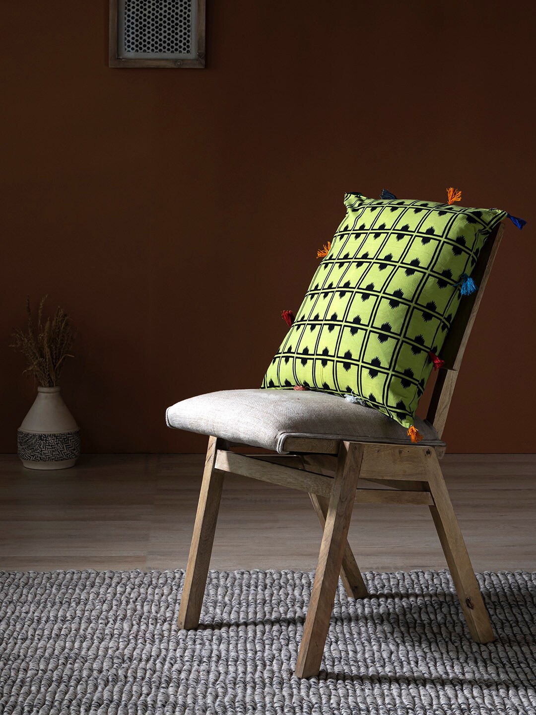 

Contrast Living Yellow & Black Geometric Printed Square Cotton Cushion Cover