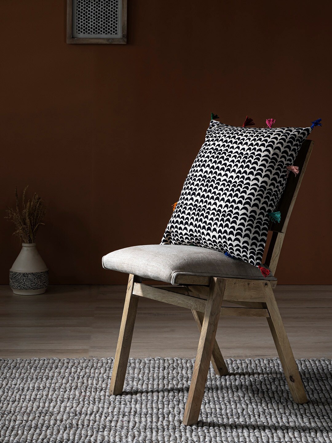 

Contrast Living Black & Beige Printed Square Cotton Cushion Cover