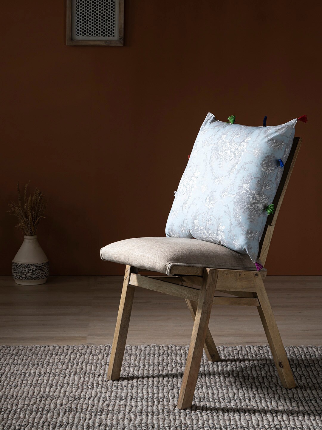 

Contrast Living Blue & Grey Floral Printed Square Cotton Cushion Cover