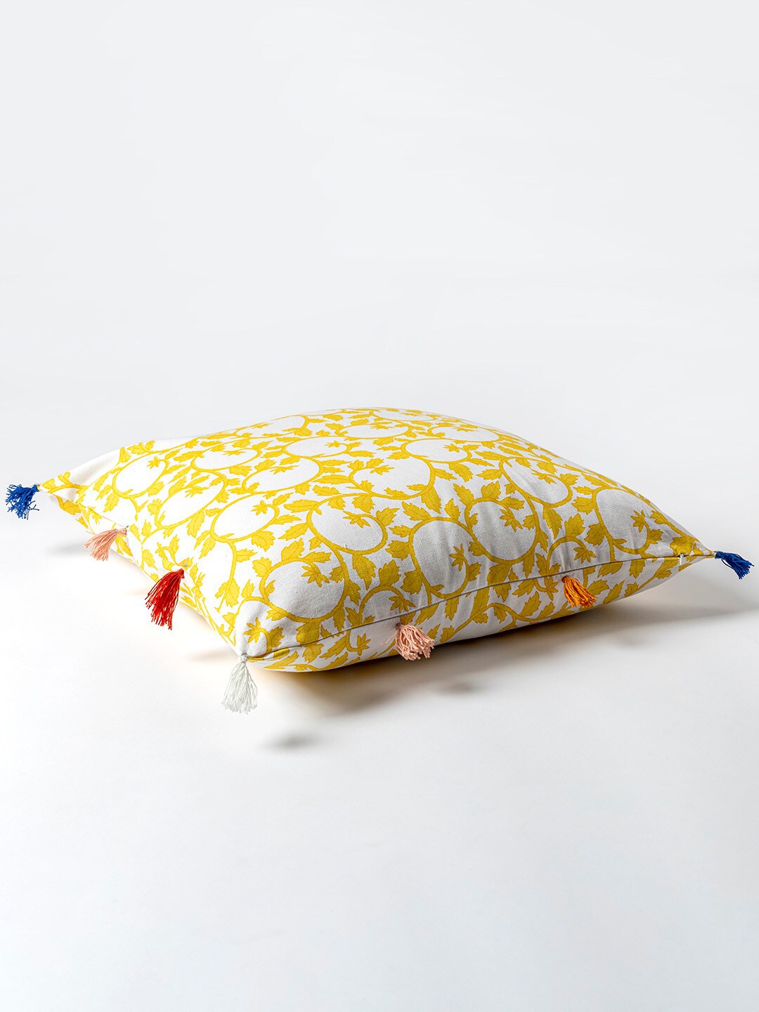 

Contrast Living Yellow & White Ethnic Motifs Square Cotton Cushion Cover