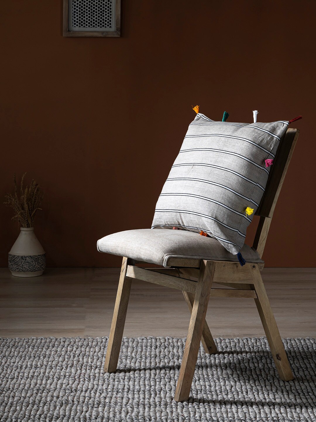 

Contrast Living Brown & White Striped Linen Square Cushion Cover