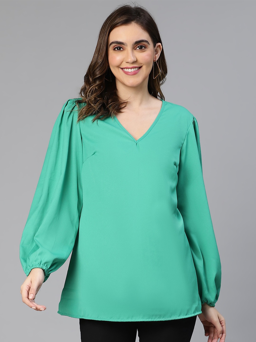 

Oxolloxo Puff Sleeve Puff Sleeve Crepe Top, Green
