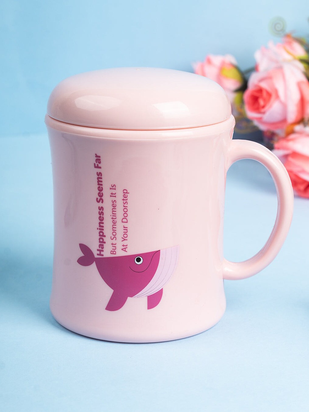 

MARKET99 Pink Printed Glossy Mug with Lid 450 ml