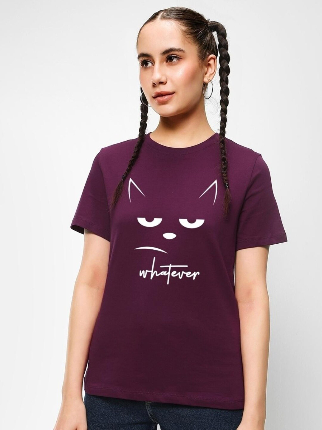 

Bewakoof Printed Round Neck Cotton T-shirt, Purple
