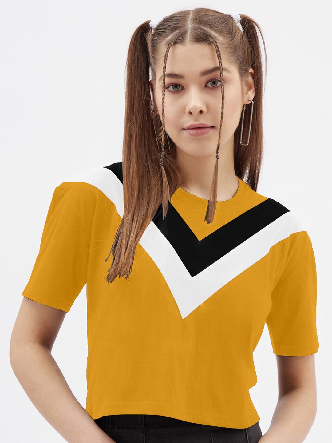 

AUSK Striped Round Neck Cotton T-shirt, Mustard