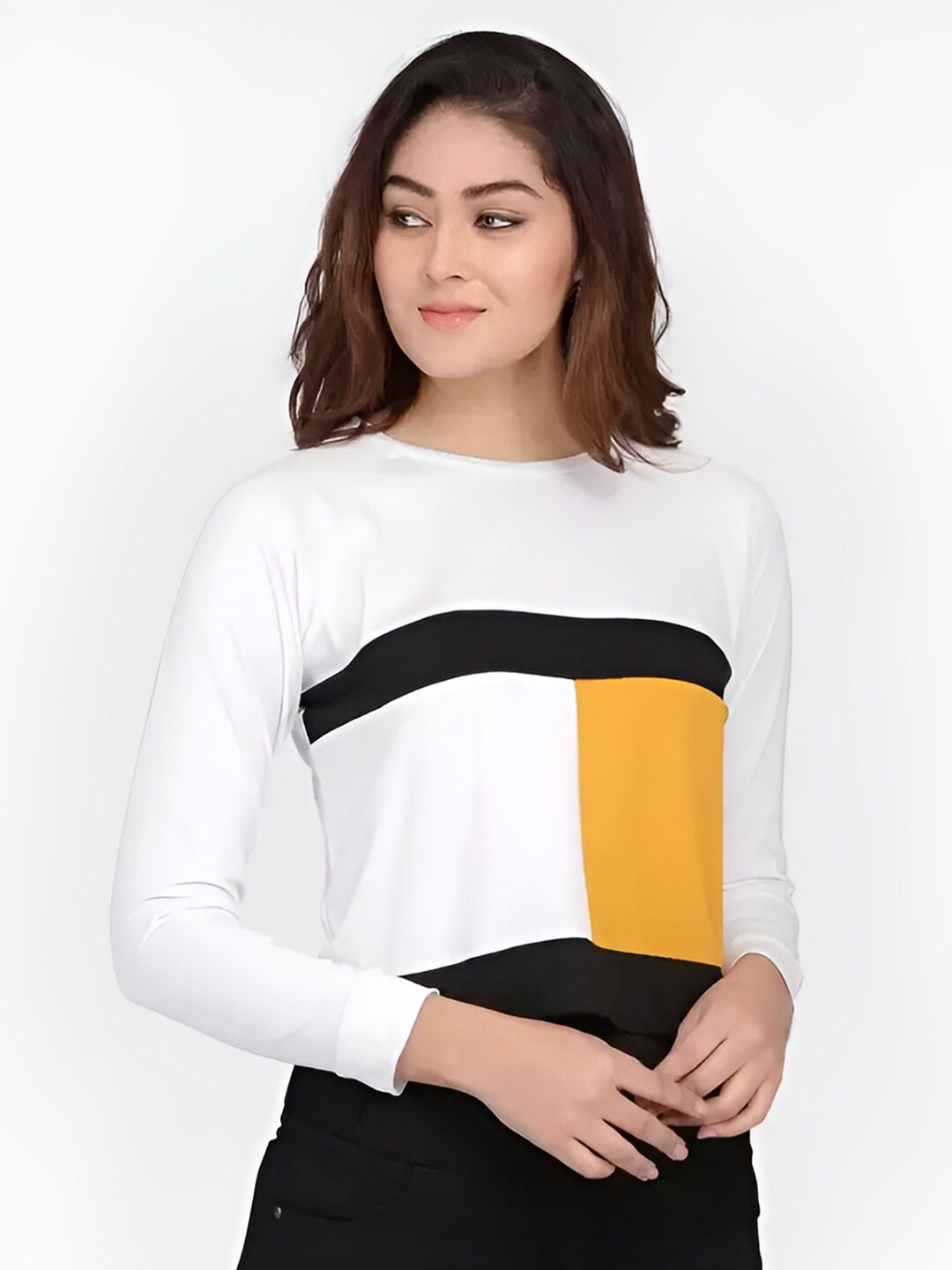 

AUSK Colourblocked Round Neck Cotton T-shirt, White