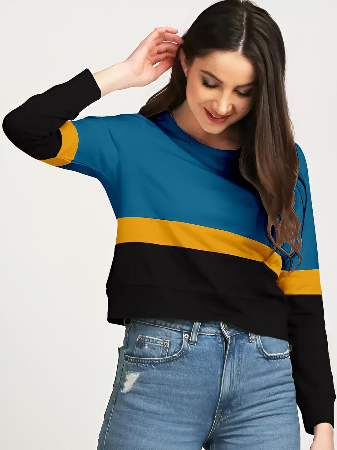 

AUSK Colourblocked Round Neck Cotton T-shirt, Navy blue