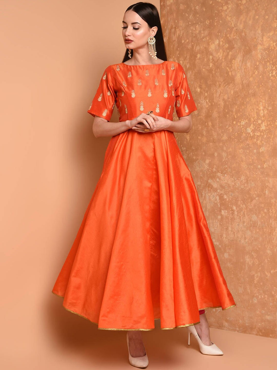 

KAANCHIE NANGGIA Silk Ethnic Dress, Orange