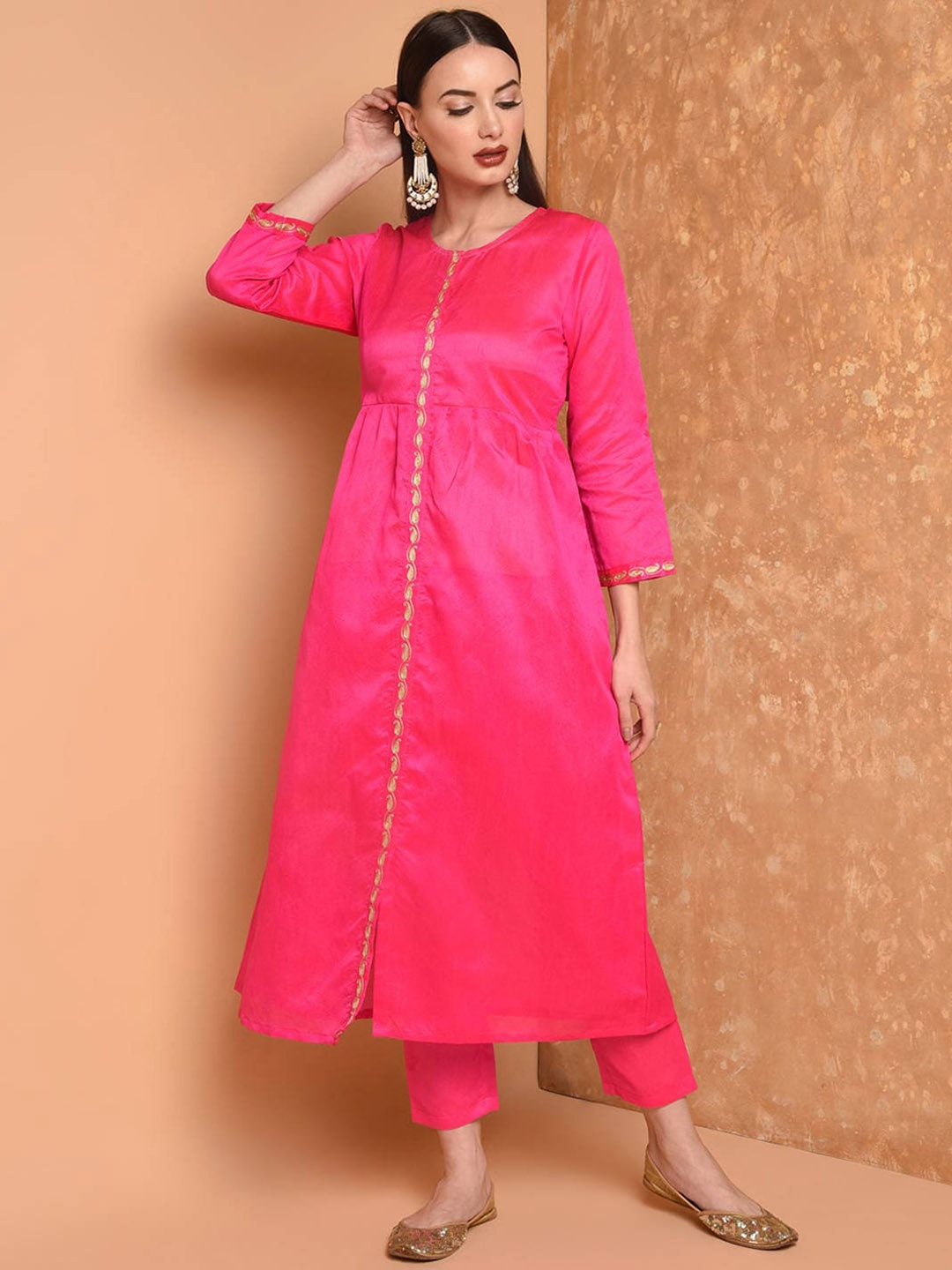 

KAANCHIE NANGGIA Regular Pure Silk Kurta with Trousers, Pink