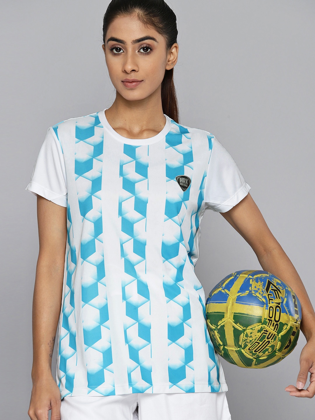 

HRX by Hrithik Roshan Women Geometric Printed Rapid Dry Sports T-shirt, White