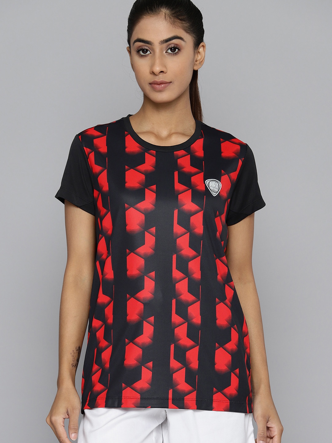 

HRX by Hrithik Roshan Women Geometric Printed Rapid Dry Sports T-shirt, Black
