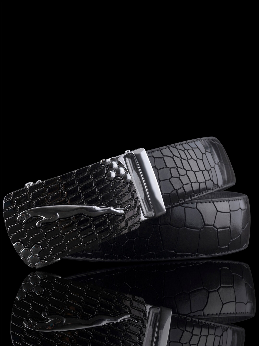 

NAEVE Men Textured Leather Formal Belt, Black