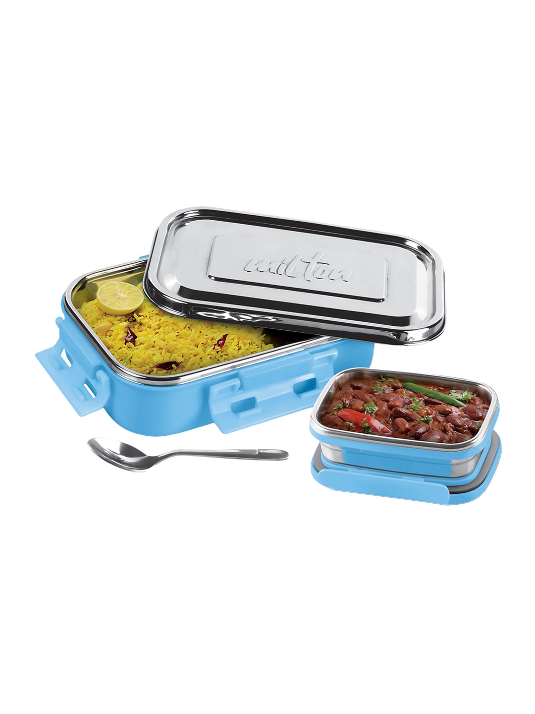 

Milton Steel Flat Light Blue Insulated Inner Stainless Steel Tiffin Box 700 ml