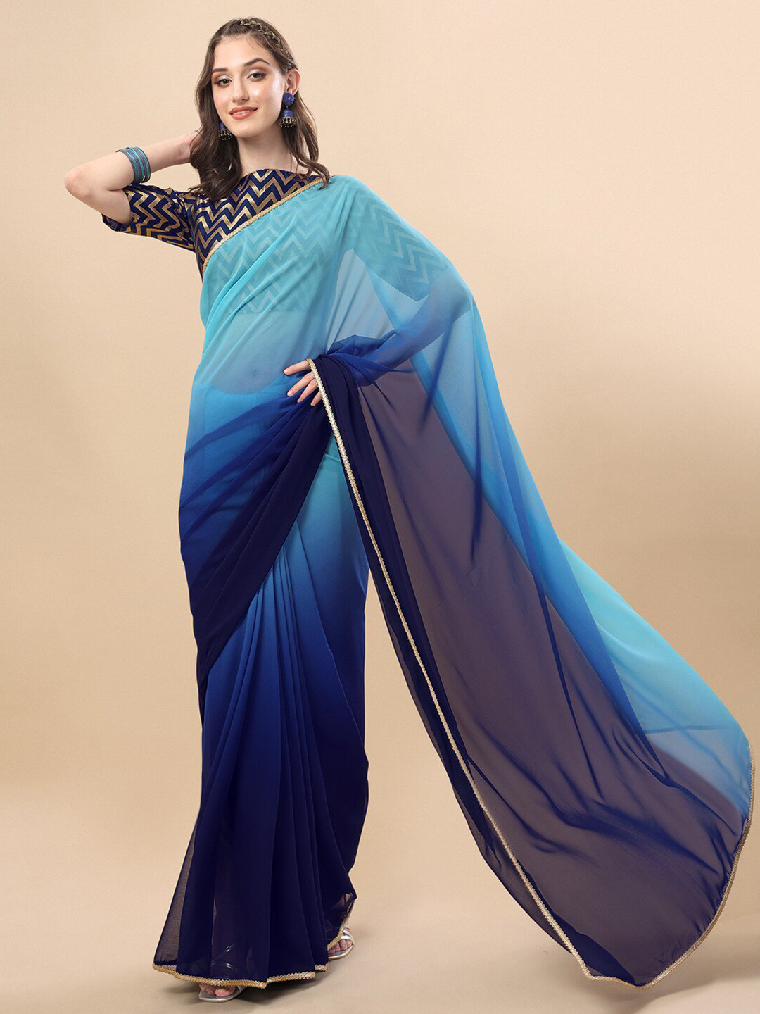 

Sangria Ombre Printed Saree, Blue